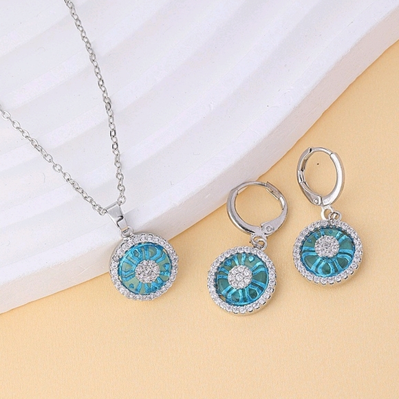 Brand Unknown Jewelry - 925 Sterling Silver Evil Eye Necklace & Earring Set - Blue Nazar Protection CZ